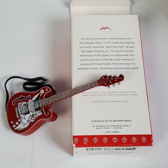 2017 Hallmark Keepsake Ornament “Santa Claus Is Comin’ to Town” Red Guitar w/ So - Picture 6 of 6